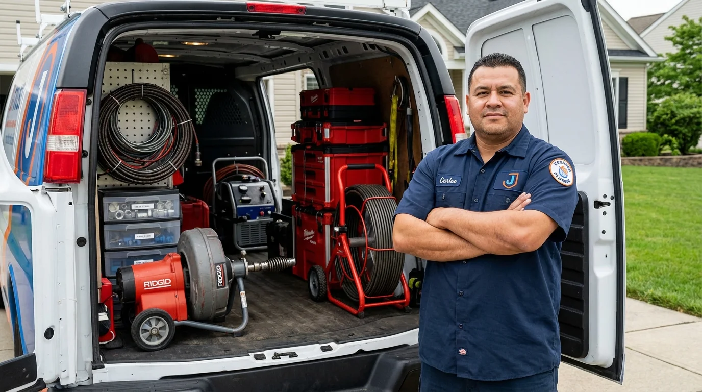 Professional drain cleaning equipment and Johns Plumbing LLC plumber in Mount Morris