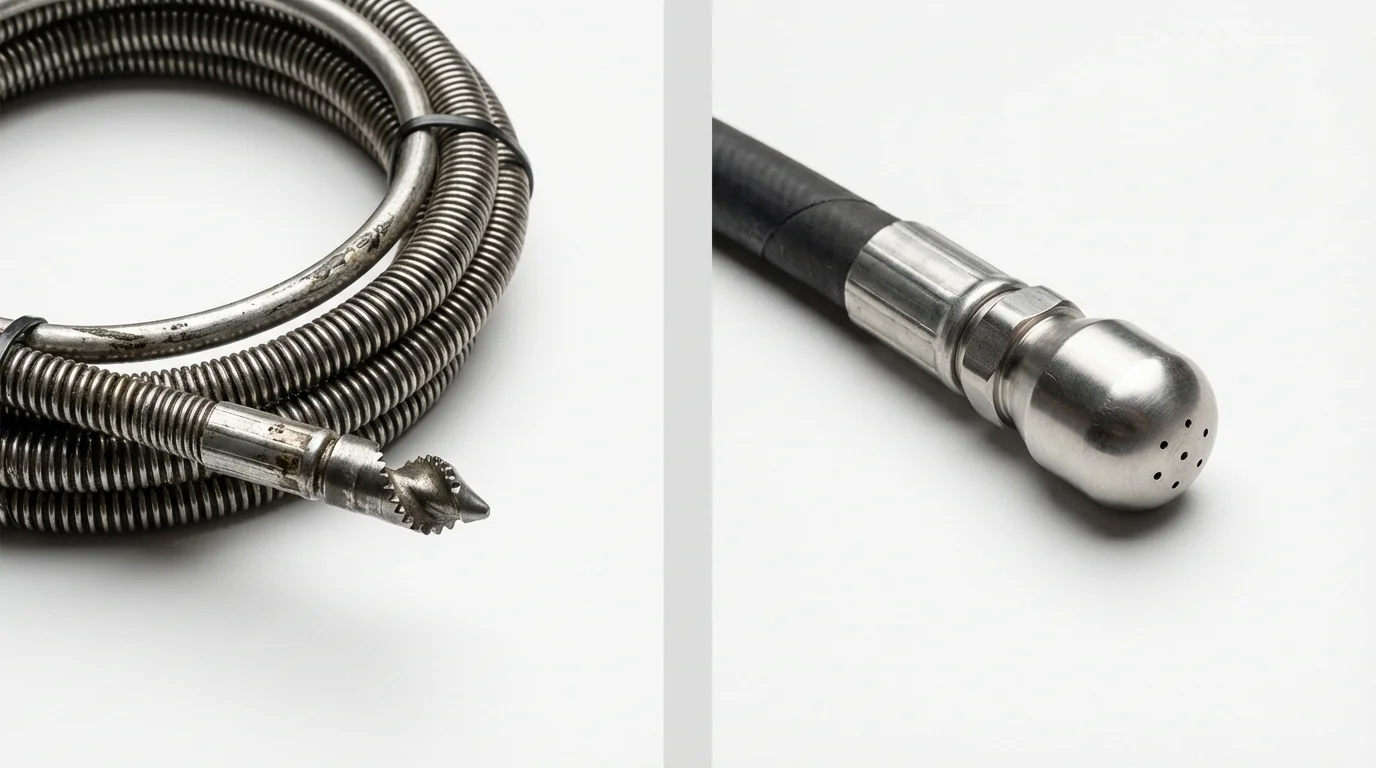 Drain snake cable and hydro jetting nozzle used for drain cleaning in Mount Morris, MI